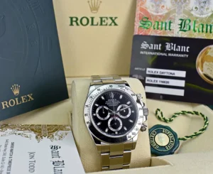 Men's Watches | Racing Professional Watches | Sant Blanc ROLEX 40mm Stainless Steel Daytona Black Index Dial Fat Clasp Box & Card Model 116520