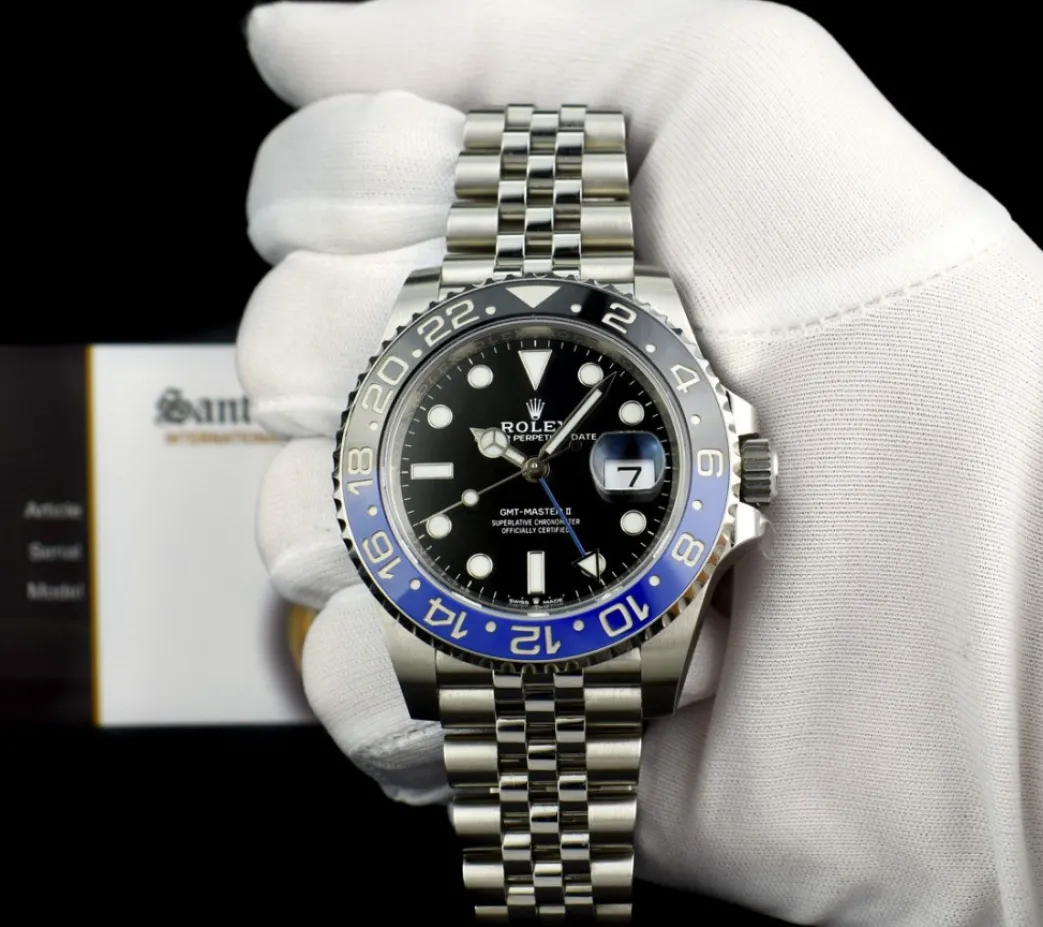 rolex_mm_stainless_steel__1-35.webp Pilots Classic Watches | Men's Watches | Sant Blanc ROLEX 40mm Stainless Steel GMT Master II Blue & Black "Batman" Bezel Model 126710