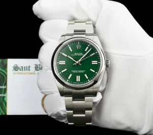 Men's Watches | Sant Blanc ROLEX 41mm Stainless Steel Oyster Perpetual Green Index Model 124300