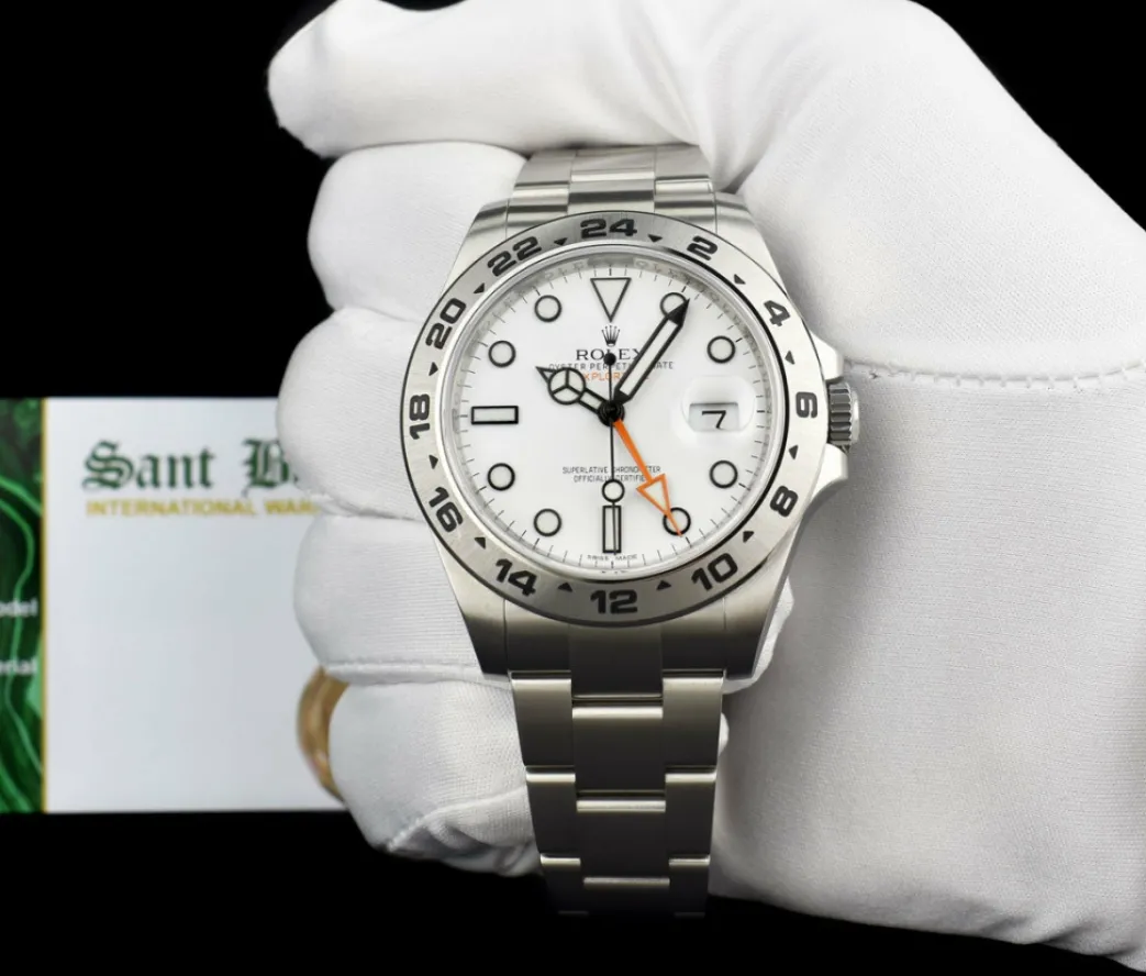 rolex_mm_stainless_steel__1.webp Field Professional Watches | Sant Blanc ROLEX 42mm Stainless Steel Explorer II White Dial with Box & Card & Tags Model 216570