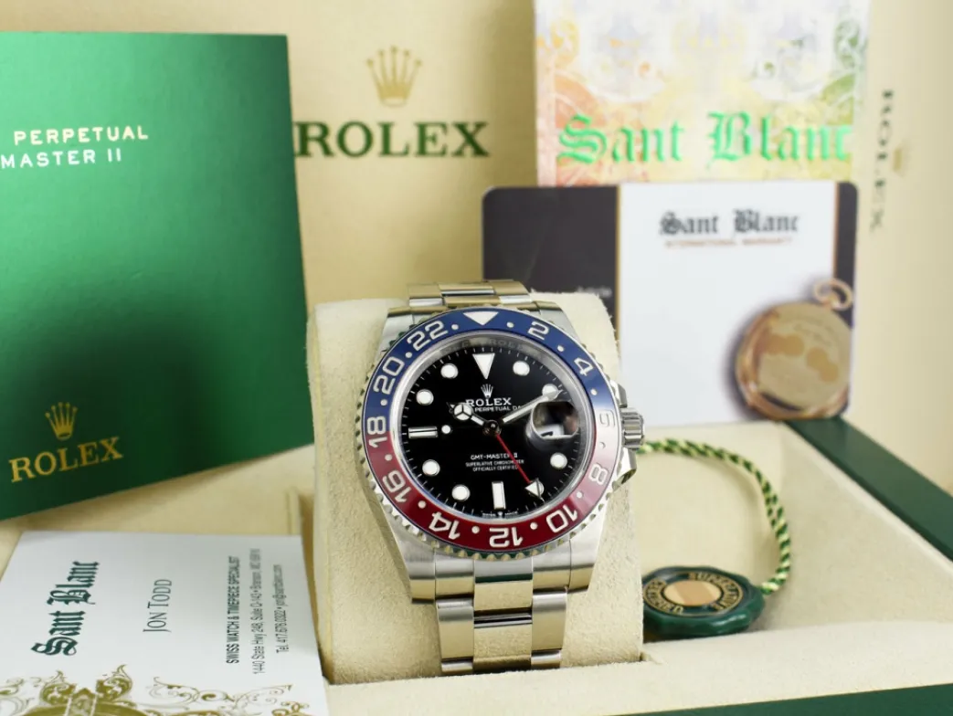 rolex_mm_stainless_steel__2-12.webp Men's Watches | Pilots Professional Watches | Sant Blanc ROLEX 40mm Stainless Steel GMT Master II PEPSI Bezel Oyster Bracelet 126710BLRO