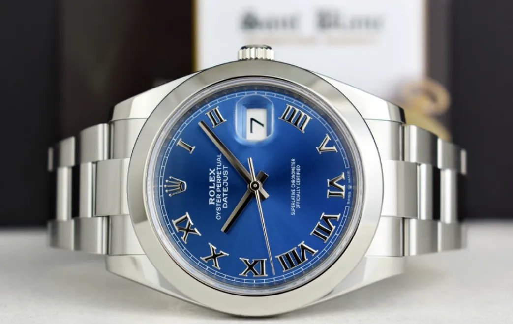 rolex_mm_stainless_steel__2-2.webp Dress Watches | Sant Blanc ROLEX 41mm Stainless Steel DateJust 41 Blue Roman with Box & Card Model 126300