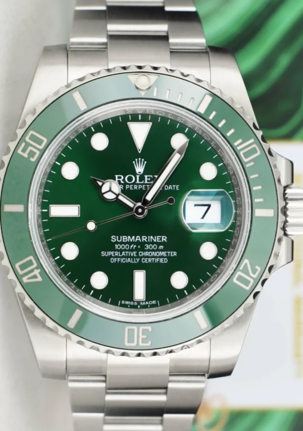 Diving Professional Watches | Sant Blanc ROLEX 40mm Stainless Steel Submariner Green Hulk with Card Model 116610LV