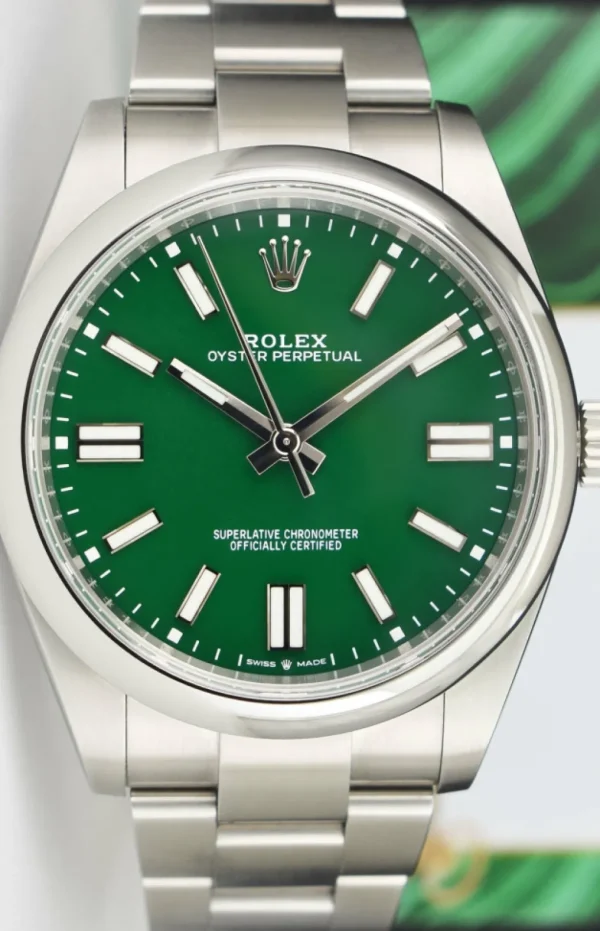 Men's Watches | Sant Blanc ROLEX 41mm Stainless Steel Oyster Perpetual Green Index Model 124300