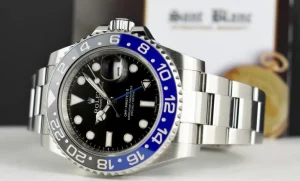 Men's Watches | Pilots Professional Watches | Sant Blanc ROLEX 40mm Stainless Steel GMT Master II Batman Blue & Black Bezel Model 116710BLNR