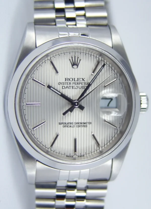 Men's Watches | Dress Watches | Sant Blanc ROLEX 36mm Stainless Steel Datejust Jubilee Band Silver Tapestry Stick Dial Model 16200