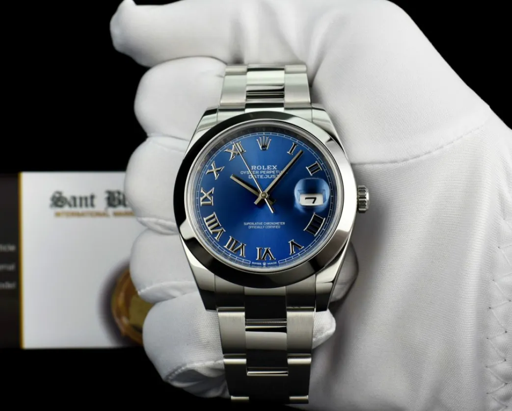 rolex_mm_stainless_steel__4-2.webp Dress Watches | Sant Blanc ROLEX 41mm Stainless Steel DateJust 41 Blue Roman with Box & Card Model 126300