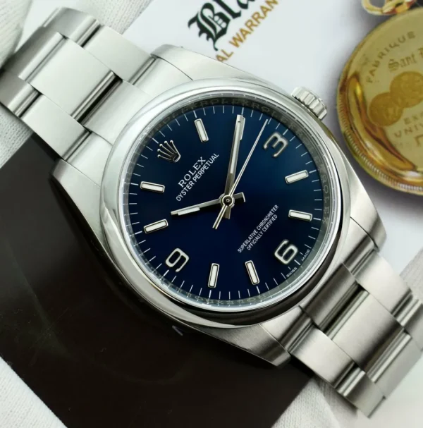 Men's Watches | Dress Watches | Sant Blanc ROLEX 36mm Stainless Steel Oyster Perpetual Blue Arabic Model 116000