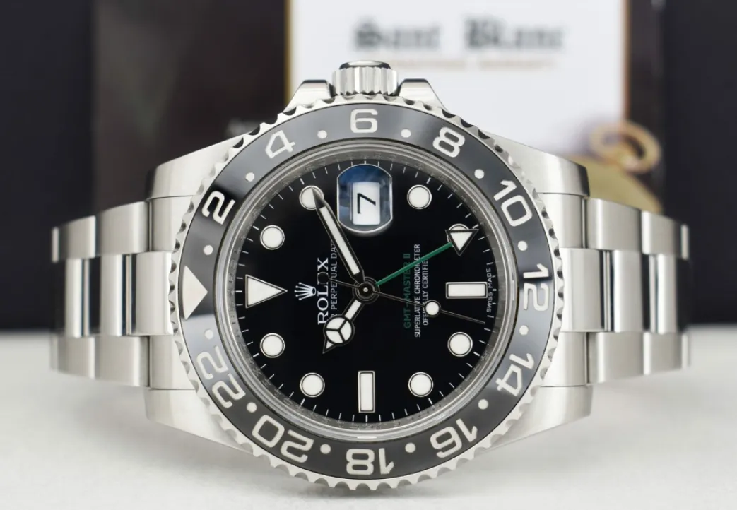 rolex_mm_stainless_steel__4-6.webp Pilots Professional Watches | Sant Blanc ROLEX 40mm Stainless Steel GMT Master II Black Dial Ceramic Bezel Model 116710LN