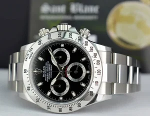 Men's Watches | Racing Professional Watches | Sant Blanc ROLEX 40mm Stainless Steel Daytona Black Index Dial Fat Clasp Box & Card Model 116520