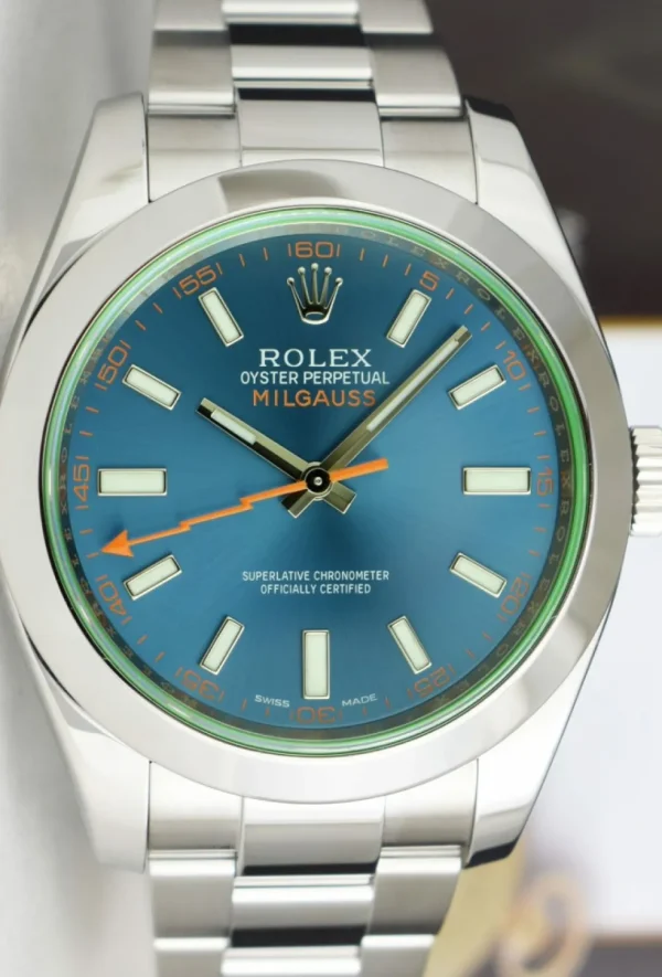 Scientists Professional Watches | Sant Blanc ROLEX 40mm Stainless Steel Milgauss Blue Z Dial w/ Card Model 116400GV