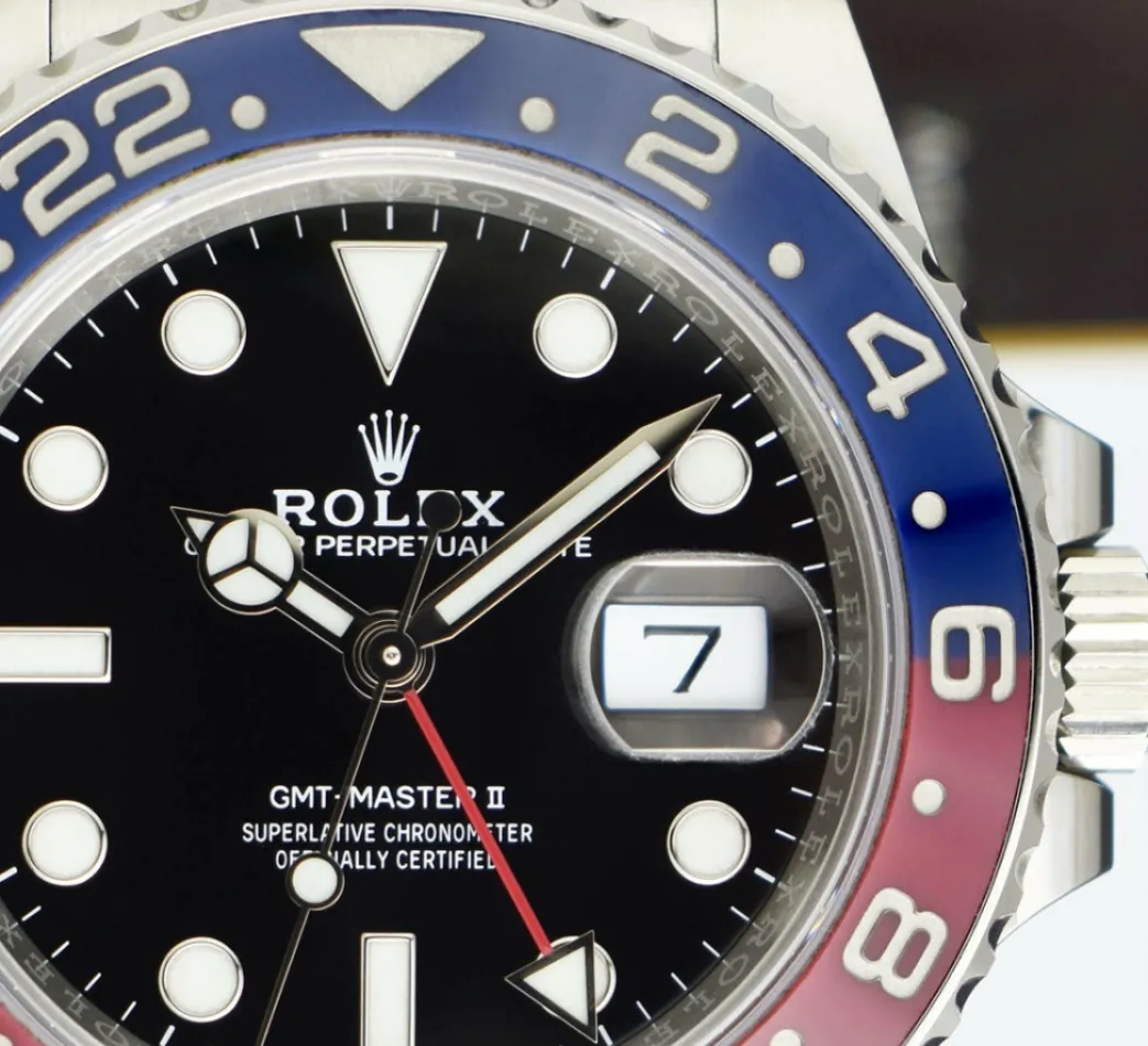 rolex_mm_stainless_steel__6-10.webp Men's Watches | Pilots Professional Watches | Sant Blanc ROLEX 40mm Stainless Steel GMT Master II PEPSI Bezel Oyster Bracelet 126710BLRO