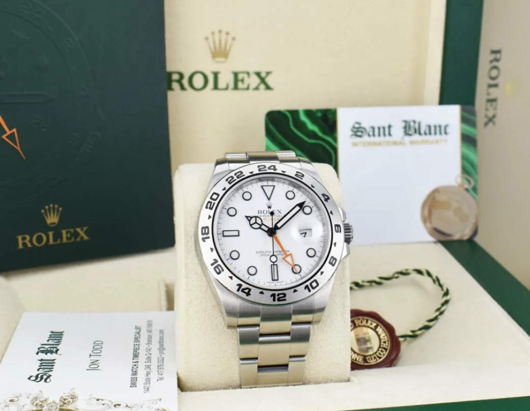 rolex_mm_stainless_steel__6.webp Field Professional Watches | Sant Blanc ROLEX 42mm Stainless Steel Explorer II White Dial with Box & Card & Tags Model 216570