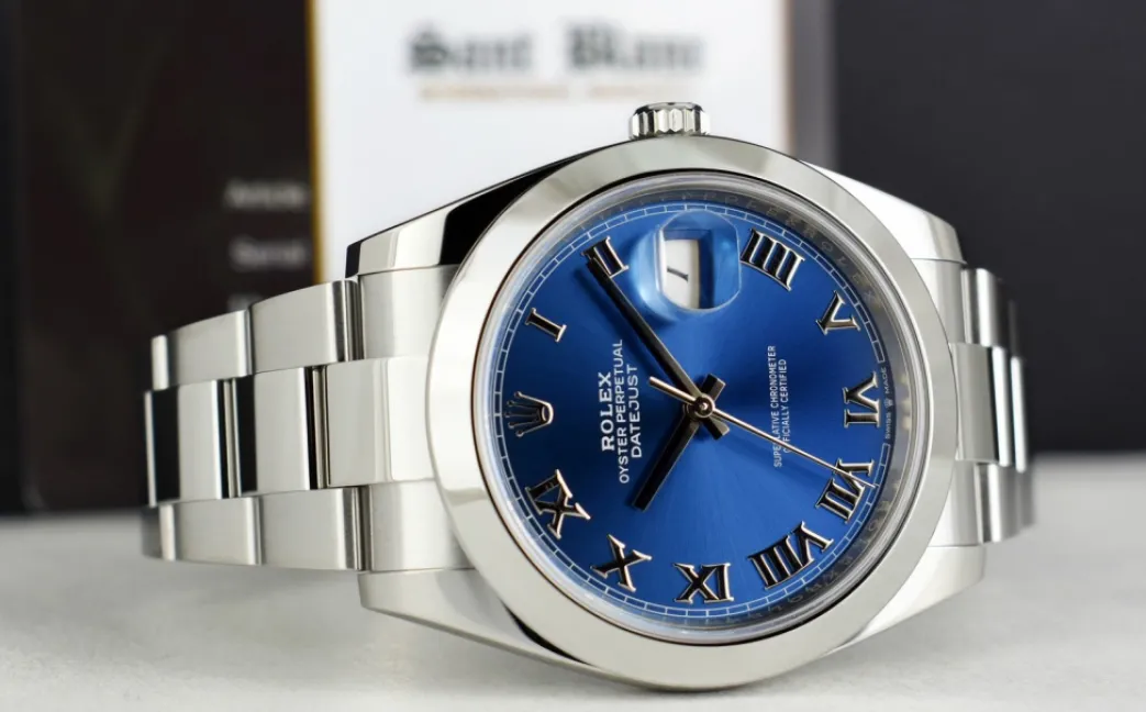rolex_mm_stainless_steel__7-1.webp Dress Watches | Sant Blanc ROLEX 41mm Stainless Steel DateJust 41 Blue Roman with Box & Card Model 126300