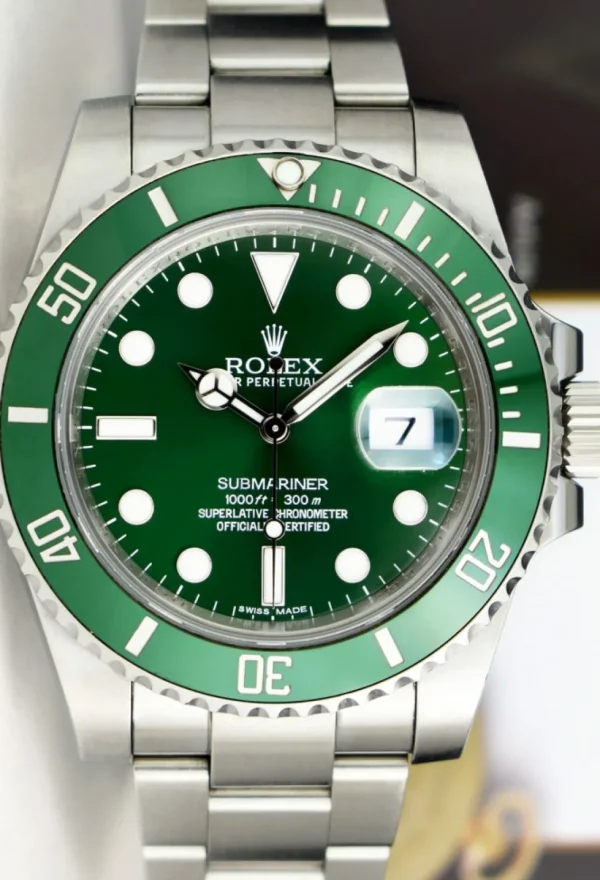 Diving Professional Watches | Sports Watches | Sant Blanc ROLEX 40mm Stainless Steel Submariner Green Ceramic Bezel - Hulk - Model 116610LV