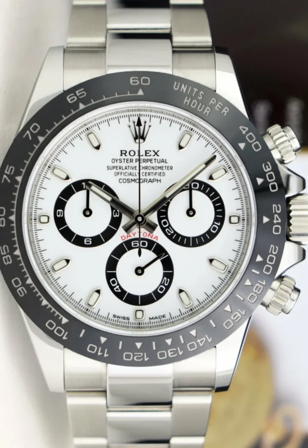 Sports Watches | Men's Watches | Sant Blanc ROLEX 40mm Stainless Steel Daytona White Dial Ceramic Bezel Model 116500LN