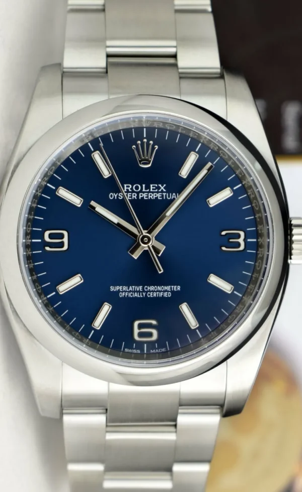 Men's Watches | Dress Watches | Sant Blanc ROLEX 36mm Stainless Steel Oyster Perpetual Blue Arabic Model 116000