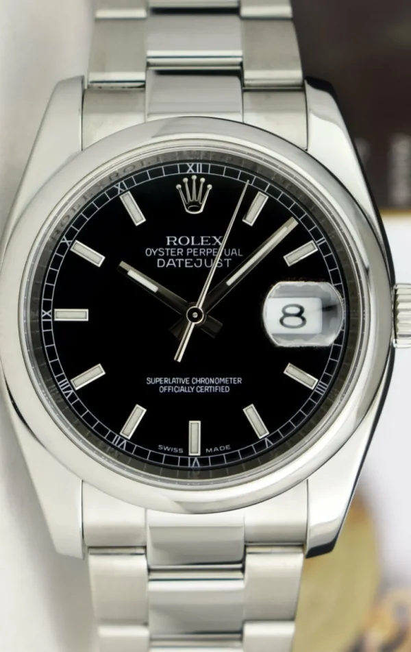 Men's Watches | Dress Watches | Sant Blanc ROLEX 36mm Stainless Steel DateJust Black Index Dial Oyster Band Model 116200