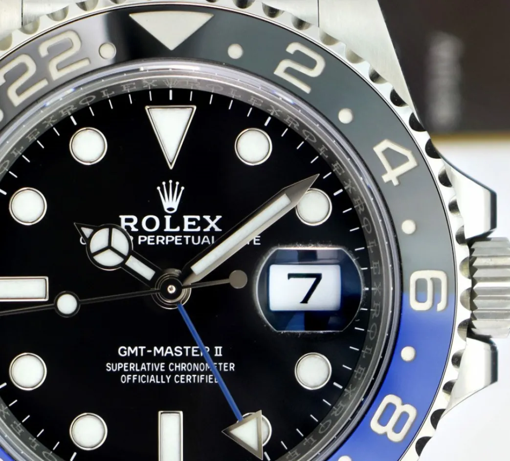rolex_mm_stainless_steel__9-5.webp Pilots Classic Watches | Men's Watches | Sant Blanc ROLEX 40mm Stainless Steel GMT Master II Blue & Black "Batman" Bezel Model 126710