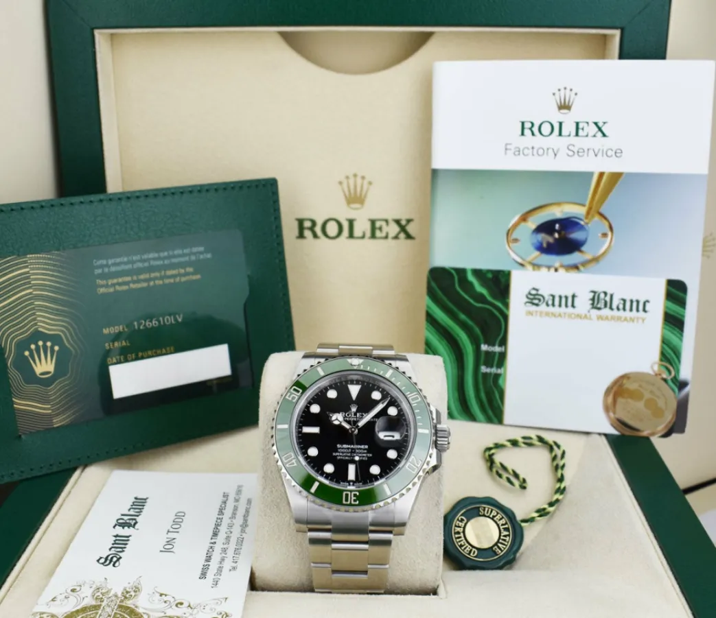 rolex_mm_stainless_submar_0.webp Diving Professional Watches | Sant Blanc ROLEX 41mm Stainless Submariner MK 2 Green Bezel "Kermit" Model 126610LV