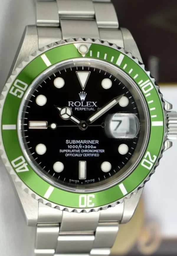 Diving Professional Watches | Sant Blanc ROLEX 40mm Stainless Submariner Black Dial Green Bezel Kermit Model 16610