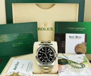 Pilots Classic Watches | Men's Watches | Sant Blanc ROLEX 42mm White Gold & Stainless Sky Dweller Black Index Dial Card Model 326934