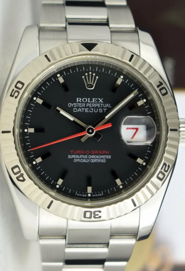 Men's Watches | Dress Watches | Sant Blanc Rolex 36mm White Gold & Stainless Steel Turn-O-Graph Thunderbird Black Dial Model 116264