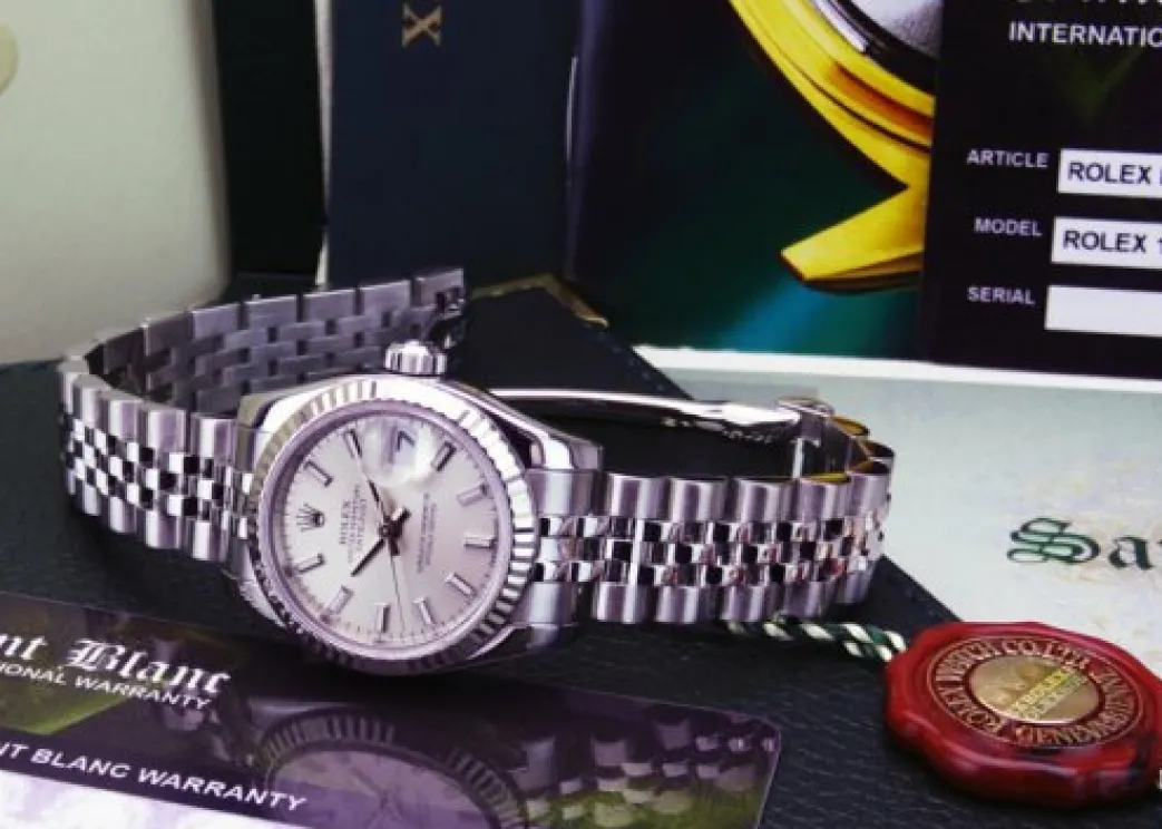 rolex_mm_white_gold__stai_10.webp Ladies Watches | Dress Watches | Sant Blanc ROLEX 26mm White Gold & Stainless Steel Datejust Silver Index Dial Model 179174