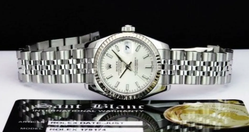 rolex_mm_white_gold__stai_2.webp Ladies Watches | Dress Watches | Sant Blanc ROLEX 26mm White Gold & Stainless Steel Datejust Silver Index Dial Model 179174