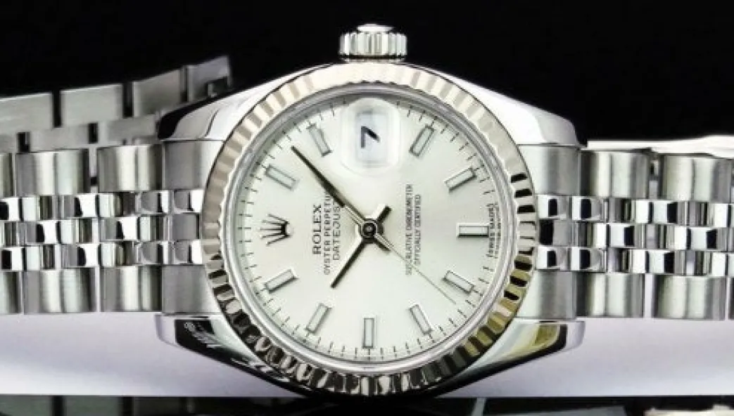 rolex_mm_white_gold__stai_3.webp Ladies Watches | Dress Watches | Sant Blanc ROLEX 26mm White Gold & Stainless Steel Datejust Silver Index Dial Model 179174