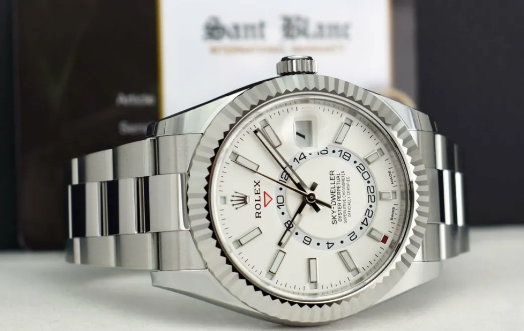 rolex_mm_white_gold__stai_5-5.webp Pilots Classic Watches | Men's Watches | Sant Blanc ROLEX 42mm White Gold & Stainless Steel Sky Dweller White Index Dial Model 326934