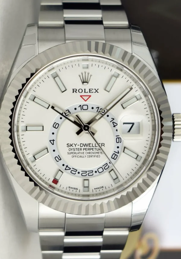 Pilots Classic Watches | Men's Watches | Sant Blanc ROLEX 42mm White Gold & Stainless Sky Dweller White Index Dial Card Model 326934