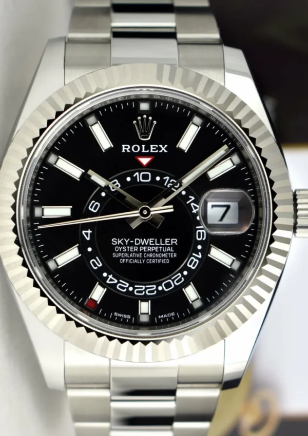 Pilots Classic Watches | Men's Watches | Sant Blanc ROLEX 42mm White Gold & Stainless Sky Dweller Black Index Dial Card Model 326934