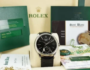 Dress Watches | Men's Watches | Sant Blanc ROLEX 39mm White Gold Cellini Dual Time Black Dial Box & Card Model 50529