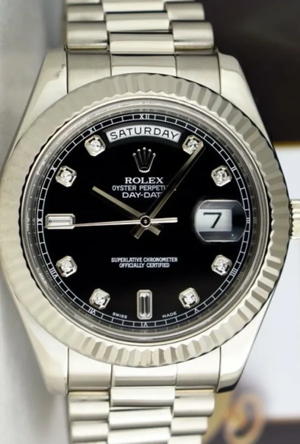 President Dress Watches | Sant Blanc ROLEX 41mm White Gold Day Date II President Black Diamond Dial Model 218239