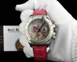 Men's Watches | Racing Professional Watches | Sant Blanc ROLEX 40mm White Gold Daytona Tahitian Mother of Pearl Roman Pink Strap Model 116519