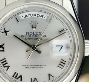 Men's Watches | President Dress Watches | Sant Blanc ROLEX Platinum President Day Date 36 Rhodium Roman Dial Fat Buckle Model 118206