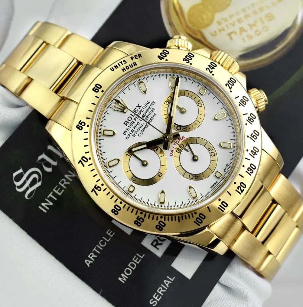 rolex_rehaut__mens_mm_kt__4.webp Racing Professional Watches | Sant Blanc ROLEX Rehaut Mens 40mm 18kt Yellow Gold Daytona White Index Dial Model 116528