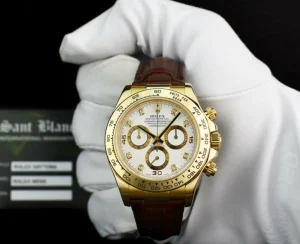 Racing Professional Watches | Sant Blanc ROLEX Rehaut 18kt Gold Daytona White Diamond Dial Burgundy Strap Model 116518