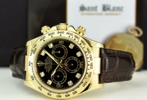 Sports Watches | Men's Watches | Sant Blanc ROLEX Rehaut 18kt Gold Daytona Black Diamond Black Strap w/Box and Boxes Model 116518