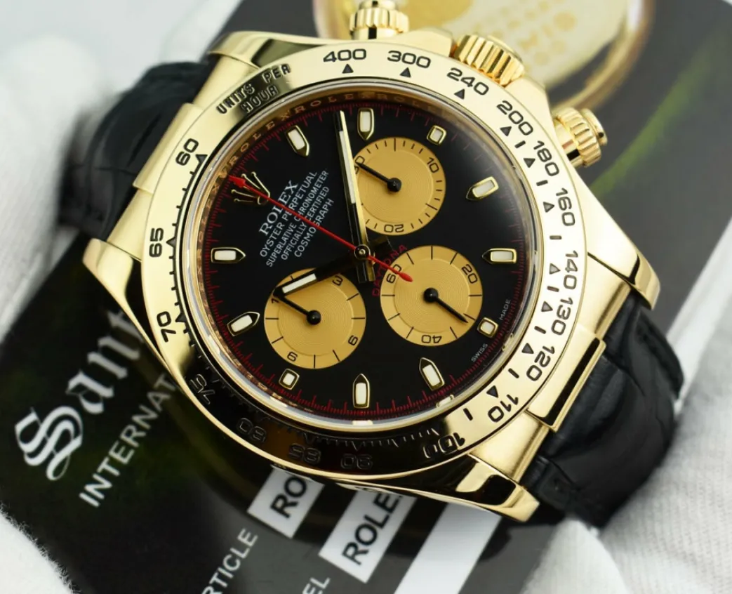 rolex_rehaut_kt_gold_dayt_4-2.webp Sports Watches | Racing Professional Watches | Sant Blanc ROLEX Rehaut 18kt Gold Daytona Black Paul Newman Black Crocodile Strap Model 116518