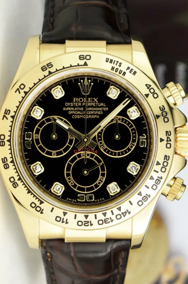 Sports Watches | Men's Watches | Sant Blanc ROLEX Rehaut 18kt Gold Daytona Black Diamond Black Strap w/Box and Boxes Model 116518