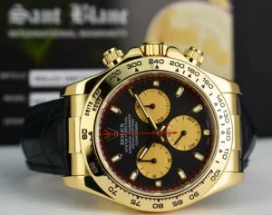 Sports Watches | Racing Professional Watches | Sant Blanc ROLEX Rehaut 18kt Gold Daytona Black Paul Newman Black Crocodile Strap Model 116518