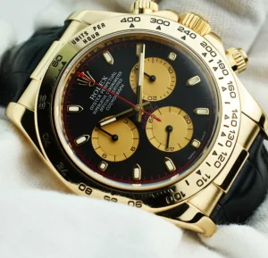 Sports Watches | Racing Professional Watches | Sant Blanc ROLEX Rehaut 18kt Gold Daytona Black Paul Newman Black Crocodile Strap Model 116518