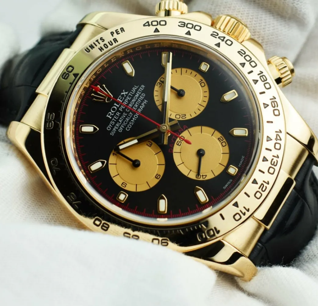 rolex_rehaut_kt_gold_dayt_7-1.webp Sports Watches | Racing Professional Watches | Sant Blanc ROLEX Rehaut 18kt Gold Daytona Black Paul Newman Black Crocodile Strap Model 116518
