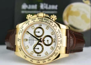 Racing Professional Watches | Sant Blanc ROLEX Rehaut 18kt Gold Daytona White Diamond Dial Burgundy Strap Model 116518