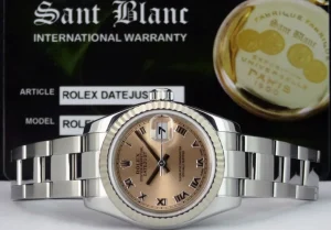 Ladies Watches | Dress Watches | Sant Blanc ROLEX REHAUT Ladies 26mm White Gold & Stainless Steel Datejust Rose Roman Dial Model 179174