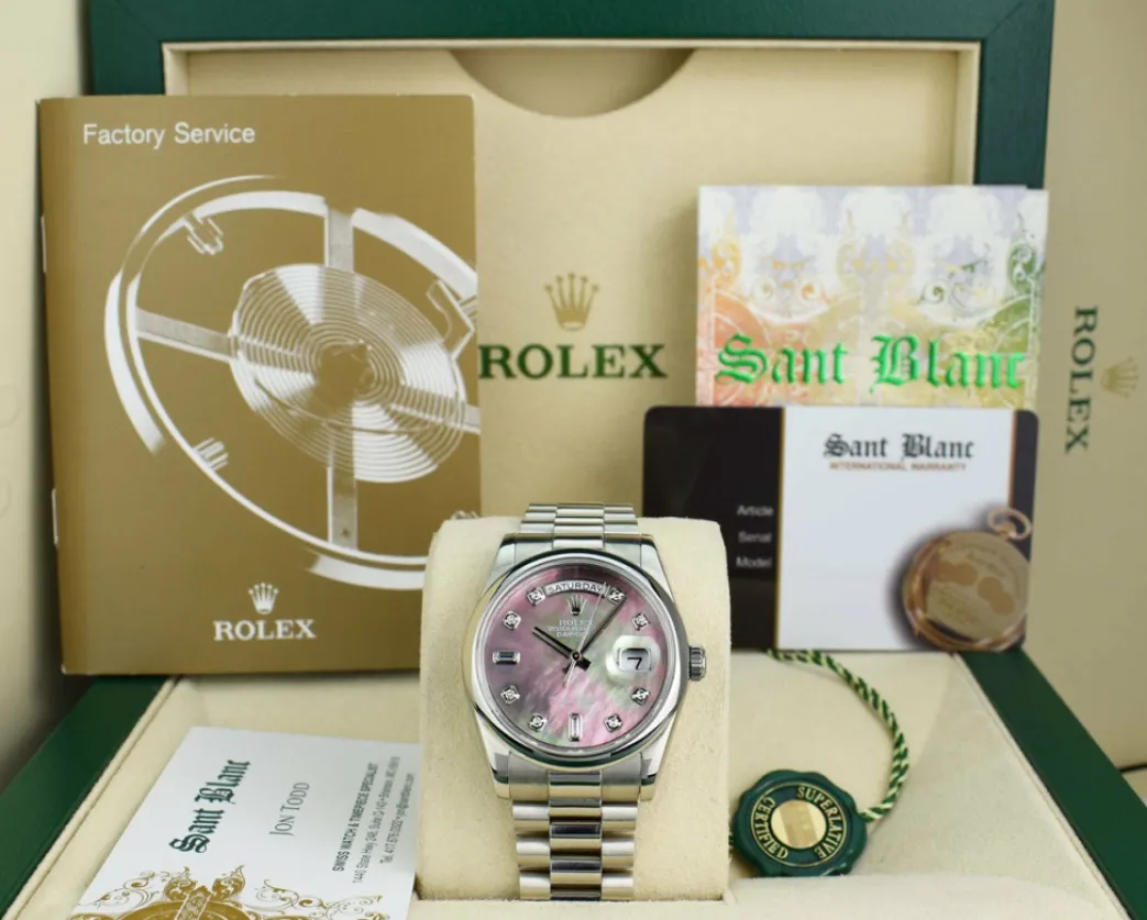 rolex_rehaut_mens_day_dat_0-1.webp Men's Watches | President Dress Watches | Sant Blanc ROLEX REHAUT Mens Day Date 36 Platinum President MOP Diamond Model 118206