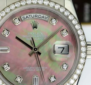 Men's Watches | President Dress Watches | Sant Blanc ROLEX REHAUT Mens Day Date Platinum President MOP Diamond Dial Diamond Bezel Model 118206