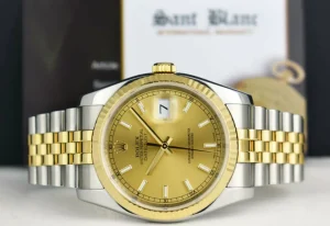 Men's Watches | Dress Watches | Sant Blanc ROLEX REHAUT Men's 18kt Gold & SS DateJust 36 Champagne Index Dial Model 116233